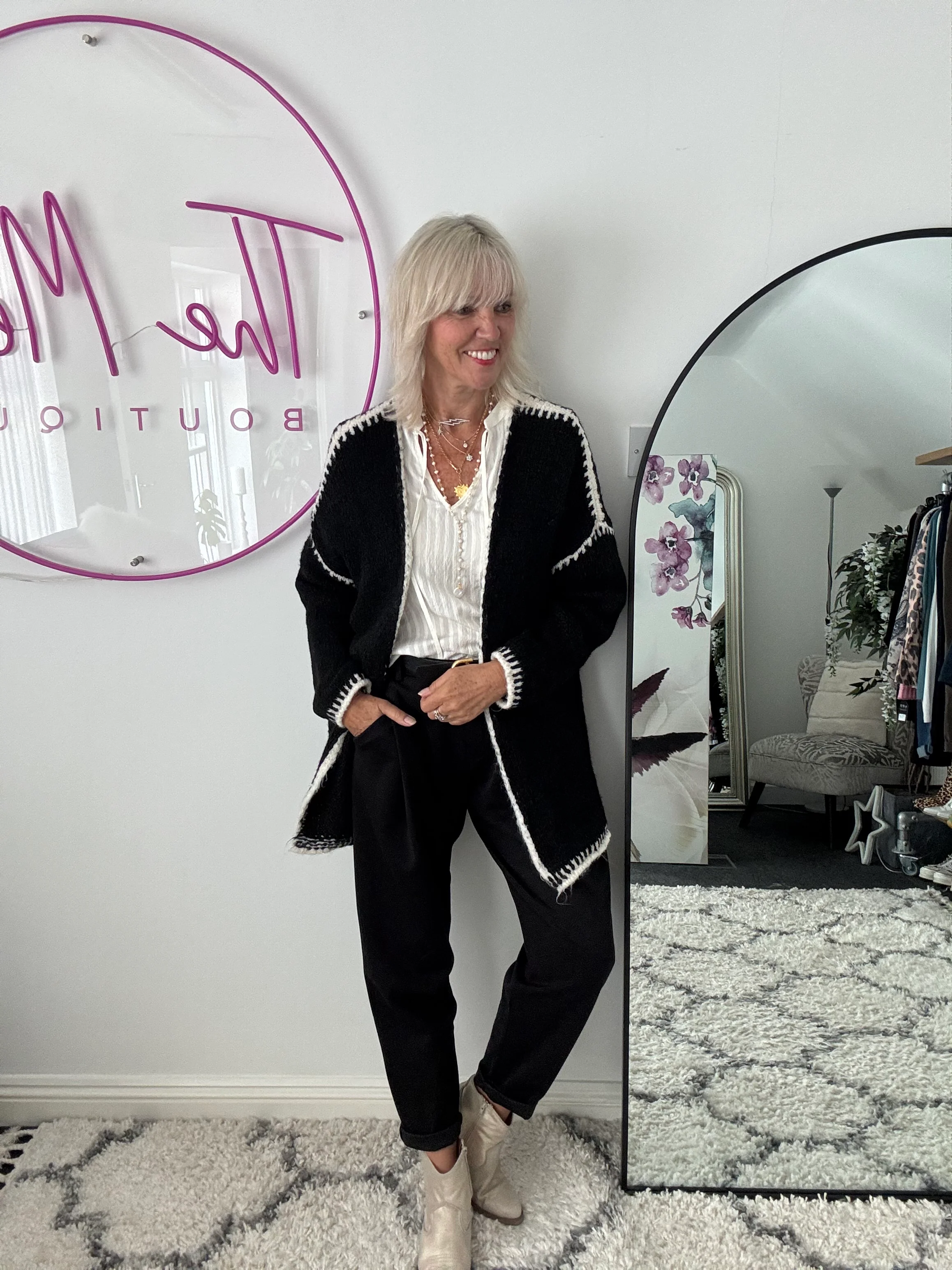 Whip Stitch Cardi in Black & Ecru - Image 4