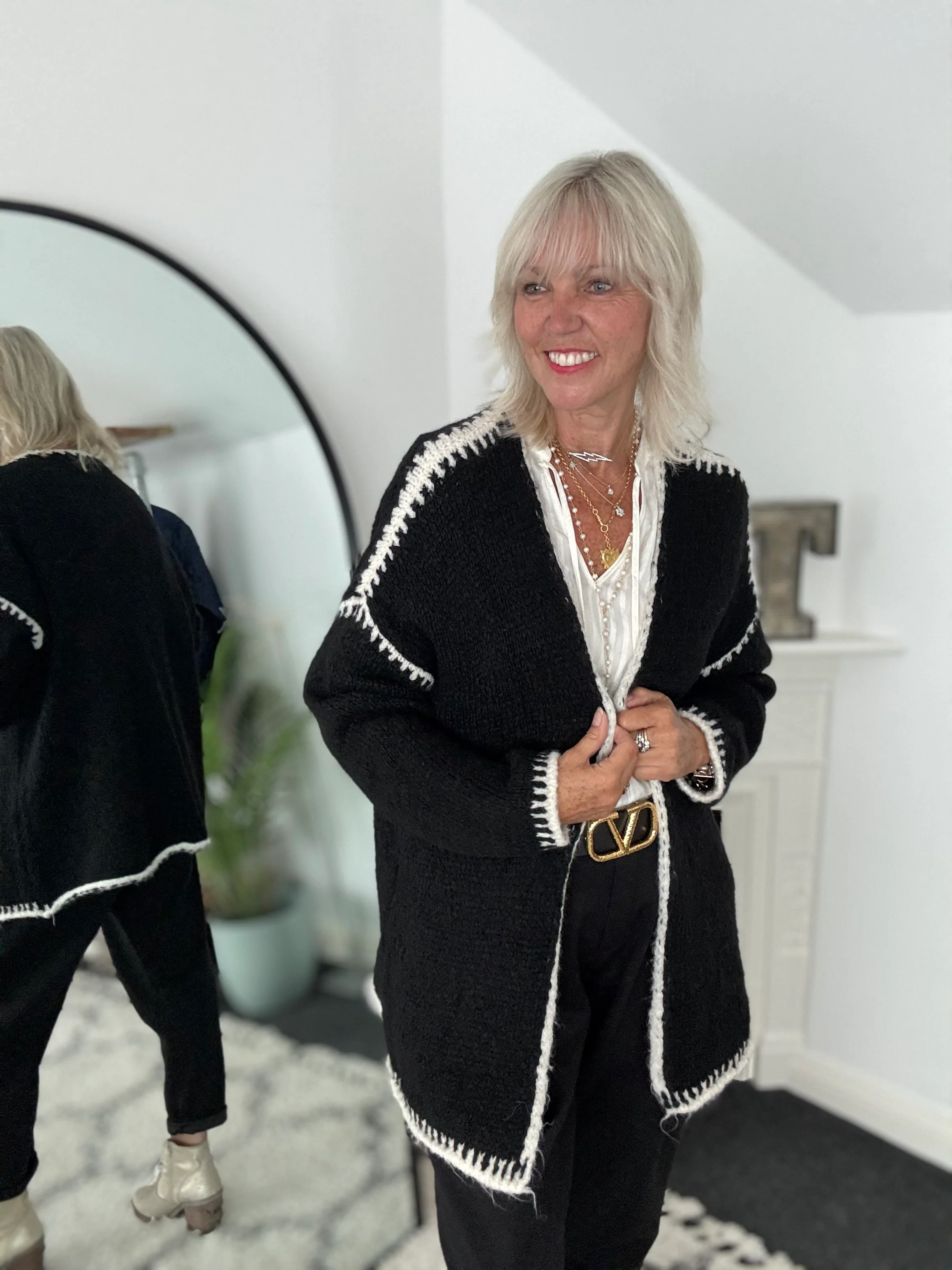 Whip Stitch Cardi in Black & Ecru - Image 5