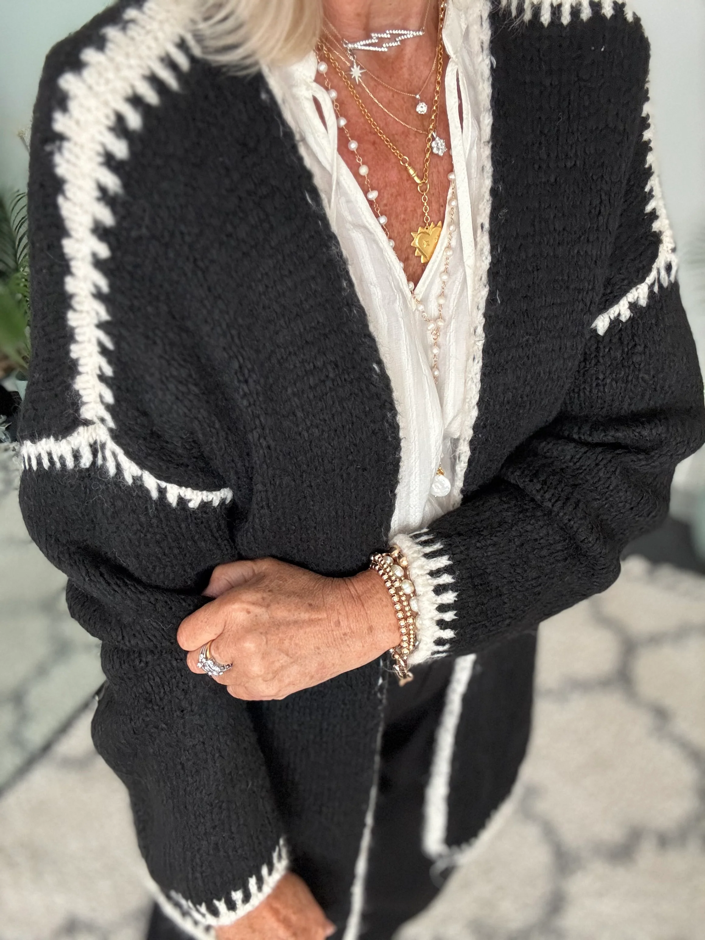 Whip Stitch Cardi in Black & Ecru - Image 6