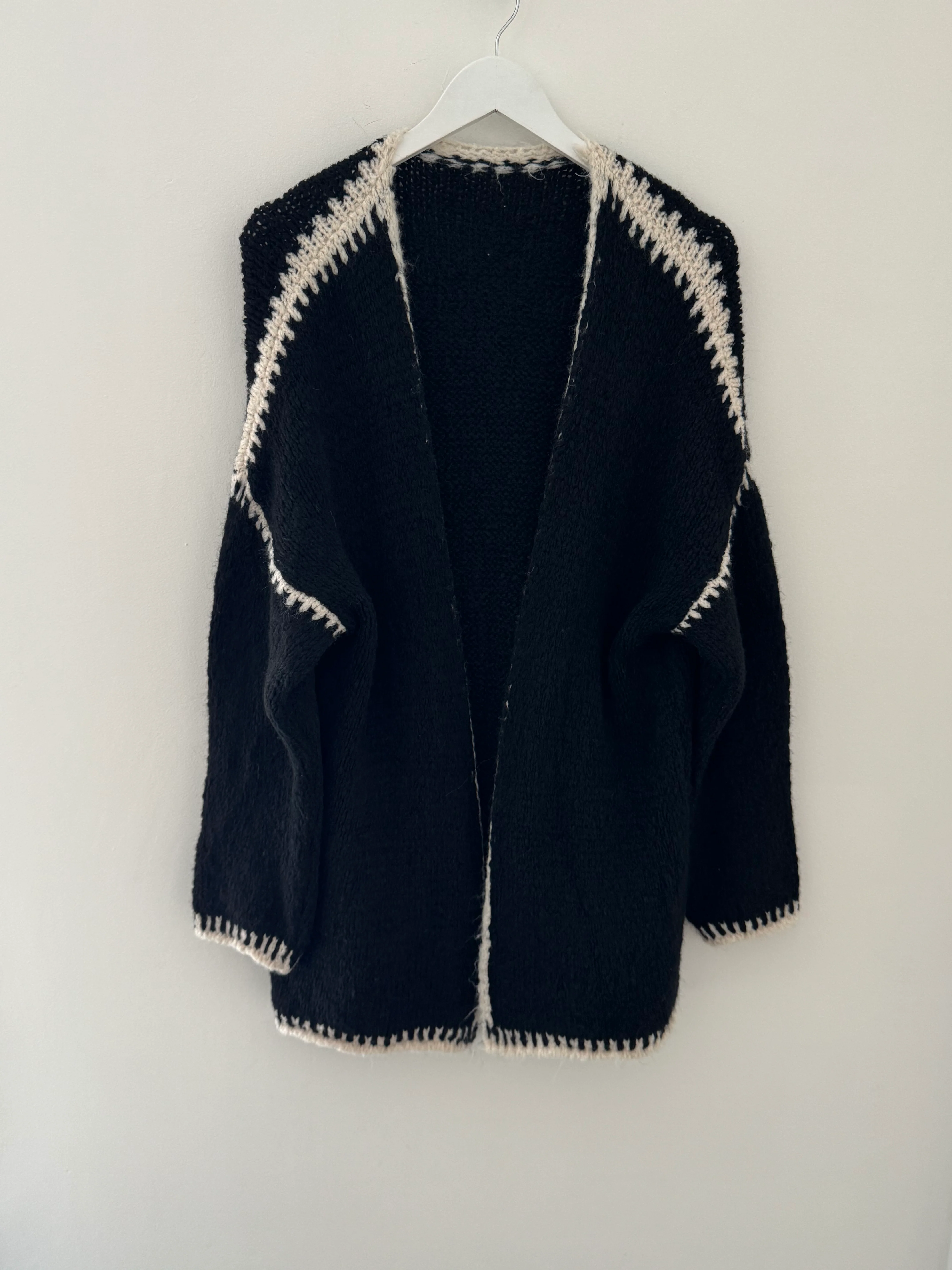 Whip Stitch Cardi in Black & Ecru - Image 7