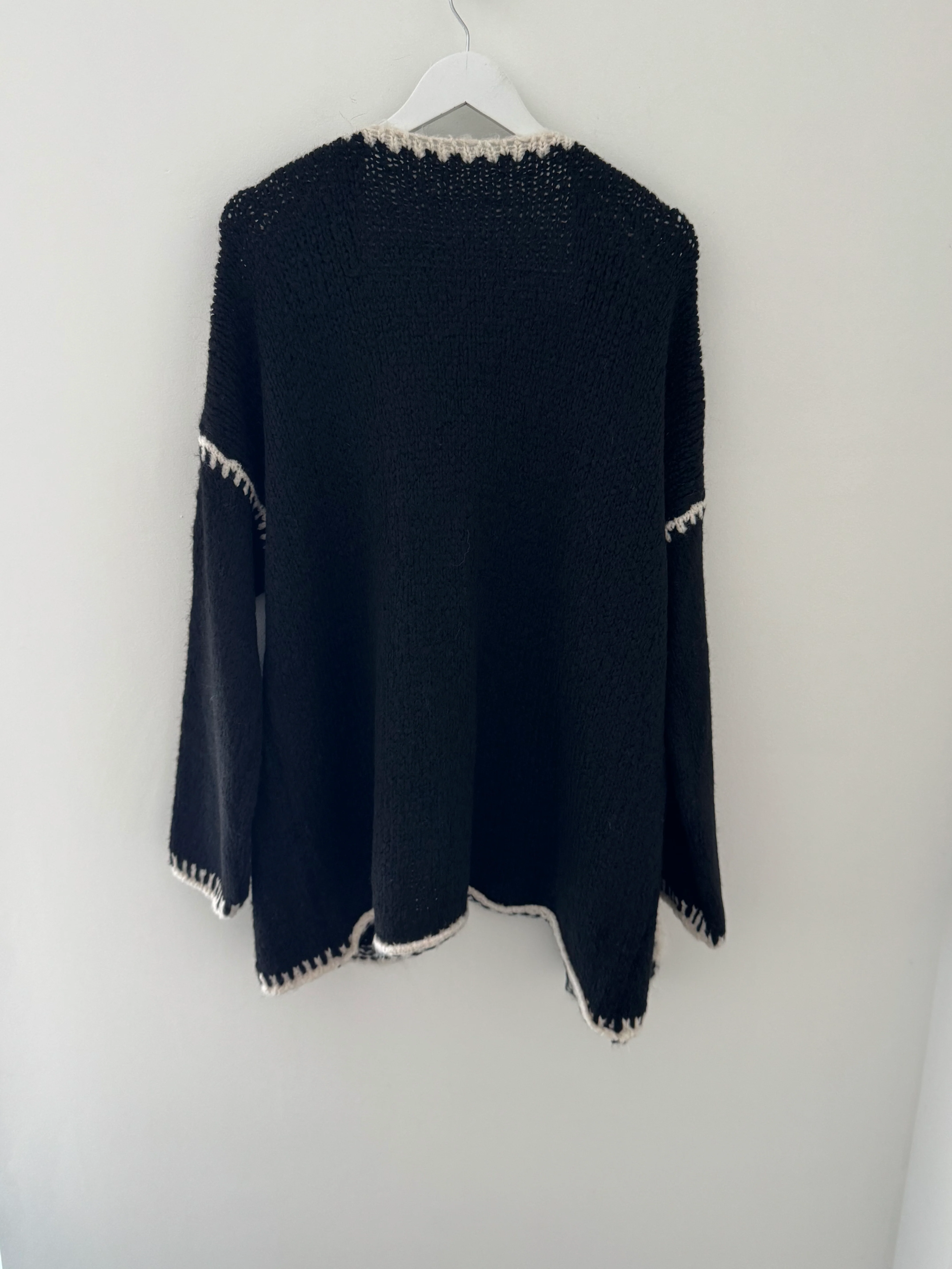 Whip Stitch Cardi in Black & Ecru - Image 9