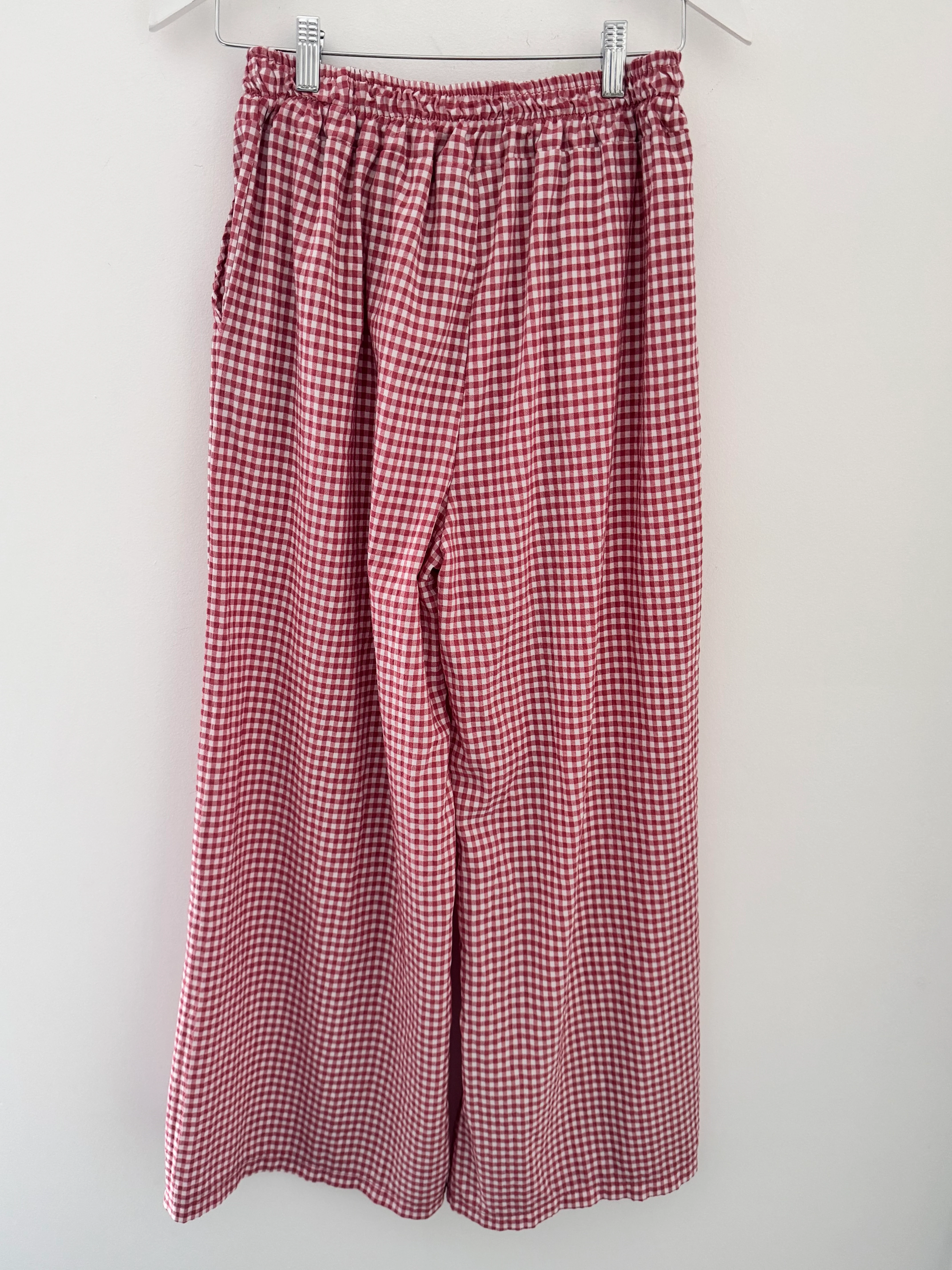 Wide Leg Check Trousers in Pomegranate - Image 12