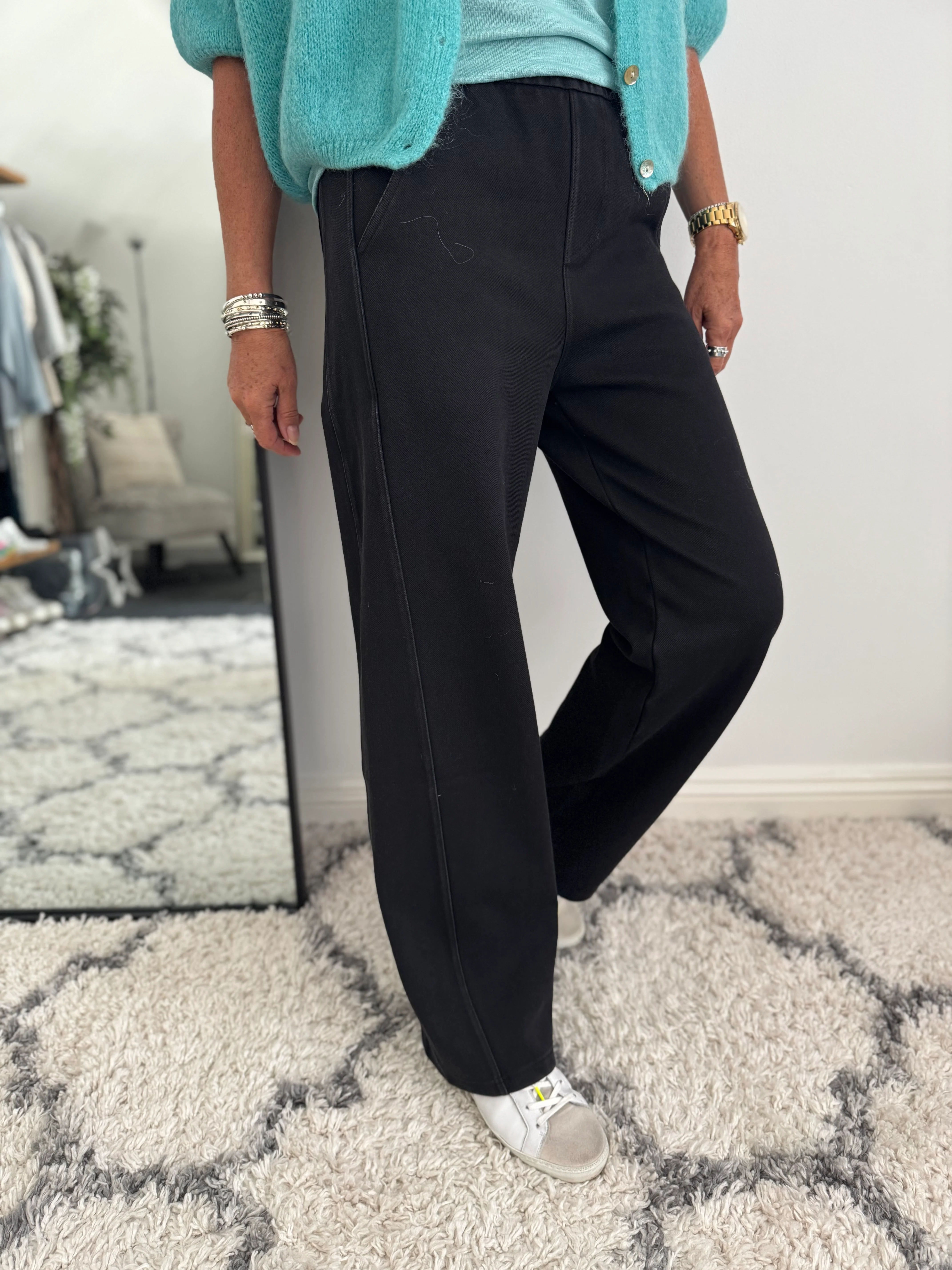 Stretch Denim Trousers in Washed Black - Image 5