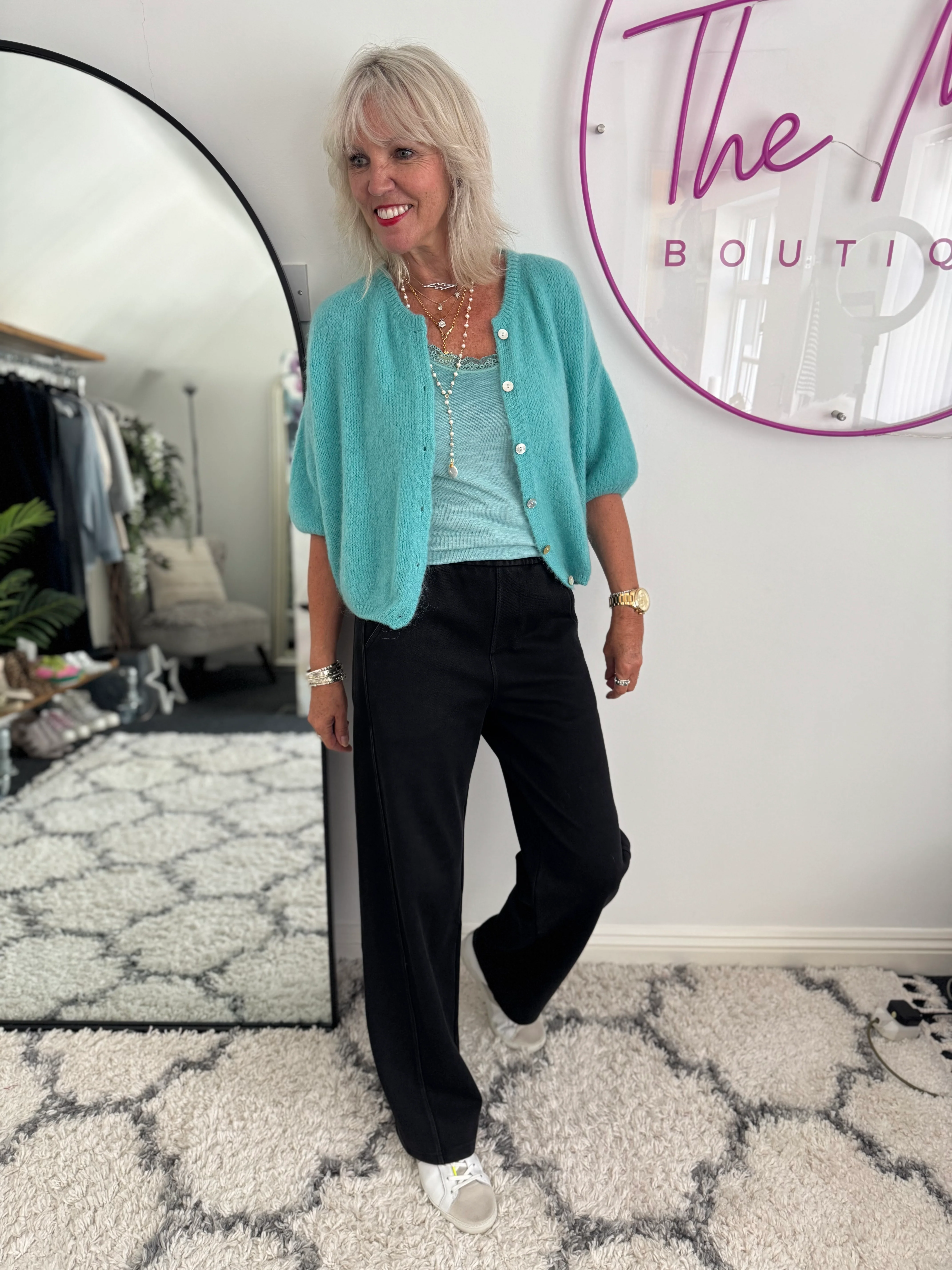 Stretch Denim Trousers in Washed Black - Image 6