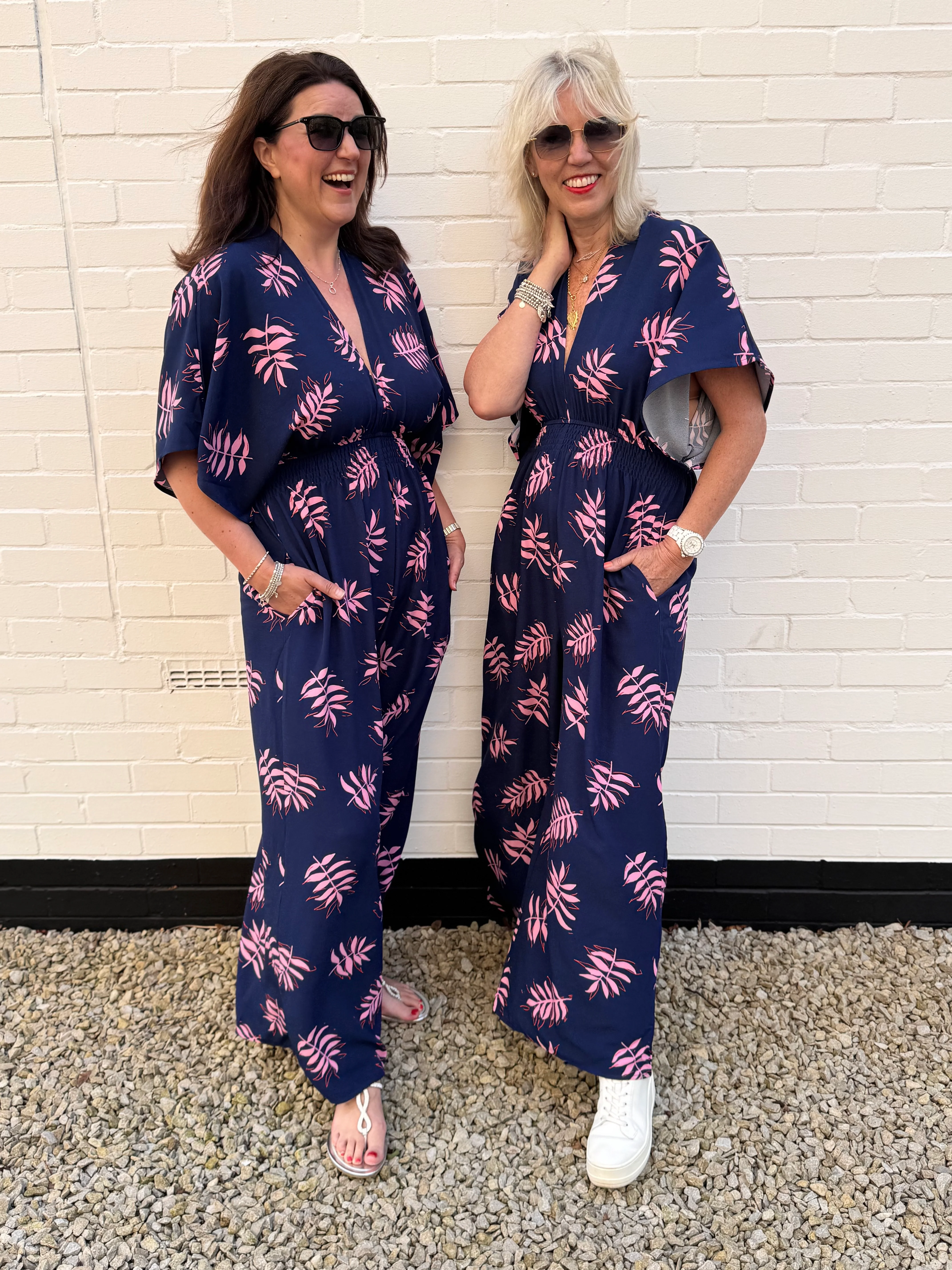 Wide Leg Jumpsuit in Navy & Pink - Image 5