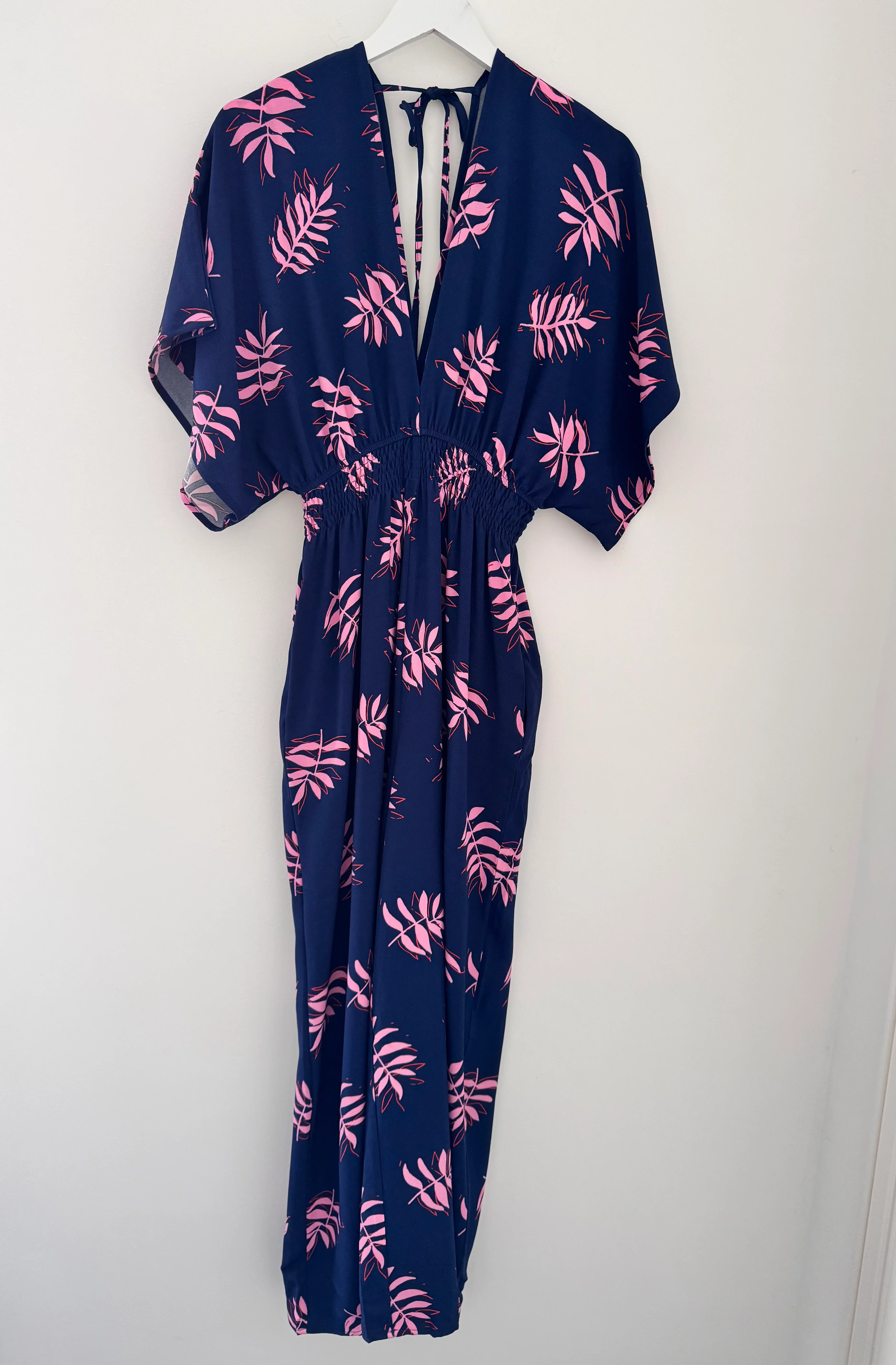 Wide Leg Jumpsuit in Navy & Pink - Image 6